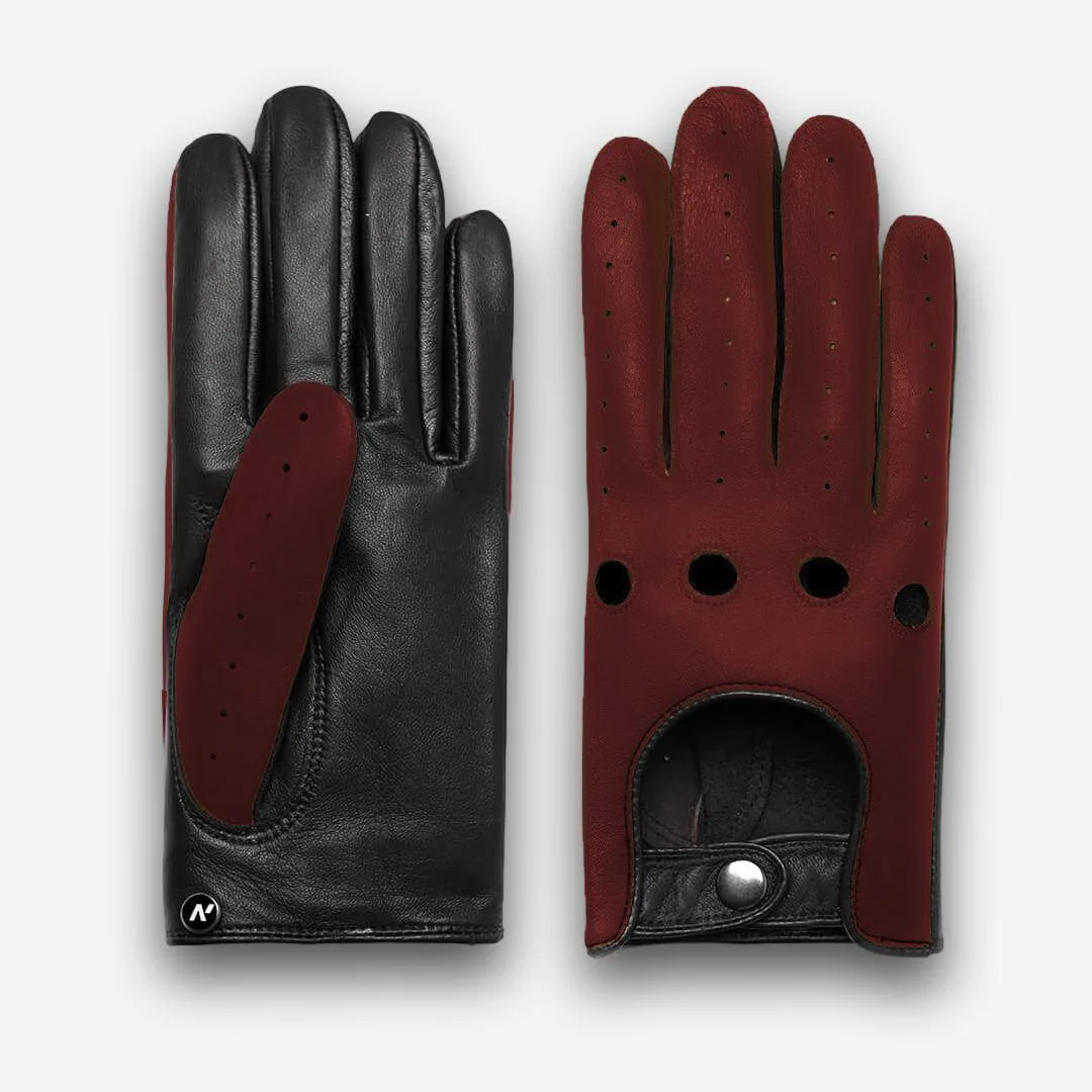 guantes de cuero granate para hombre