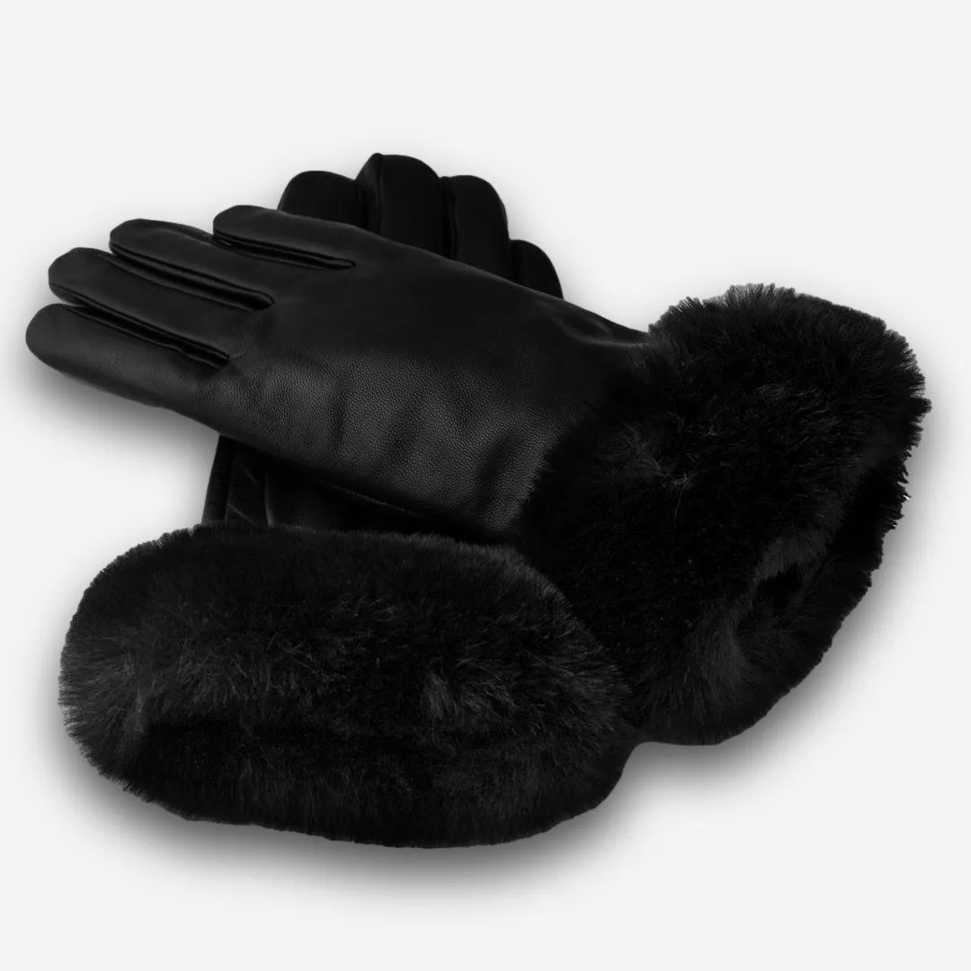 guantes negros con pelo