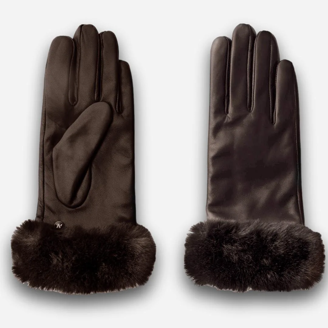 guantes marrones con pelo para mujer