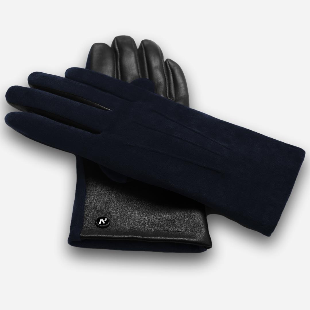 guantes de cuero azul oscuro con gamuza