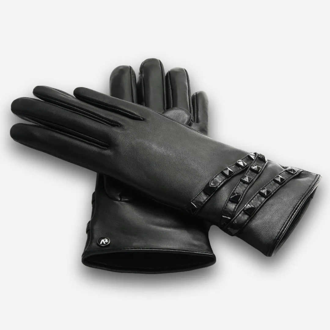 guantes de cuero negros para mujer