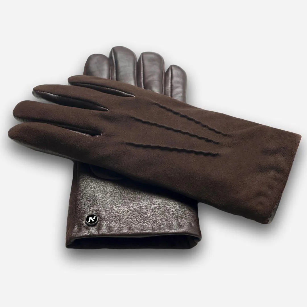 guantes marrones de gamuza para hombre