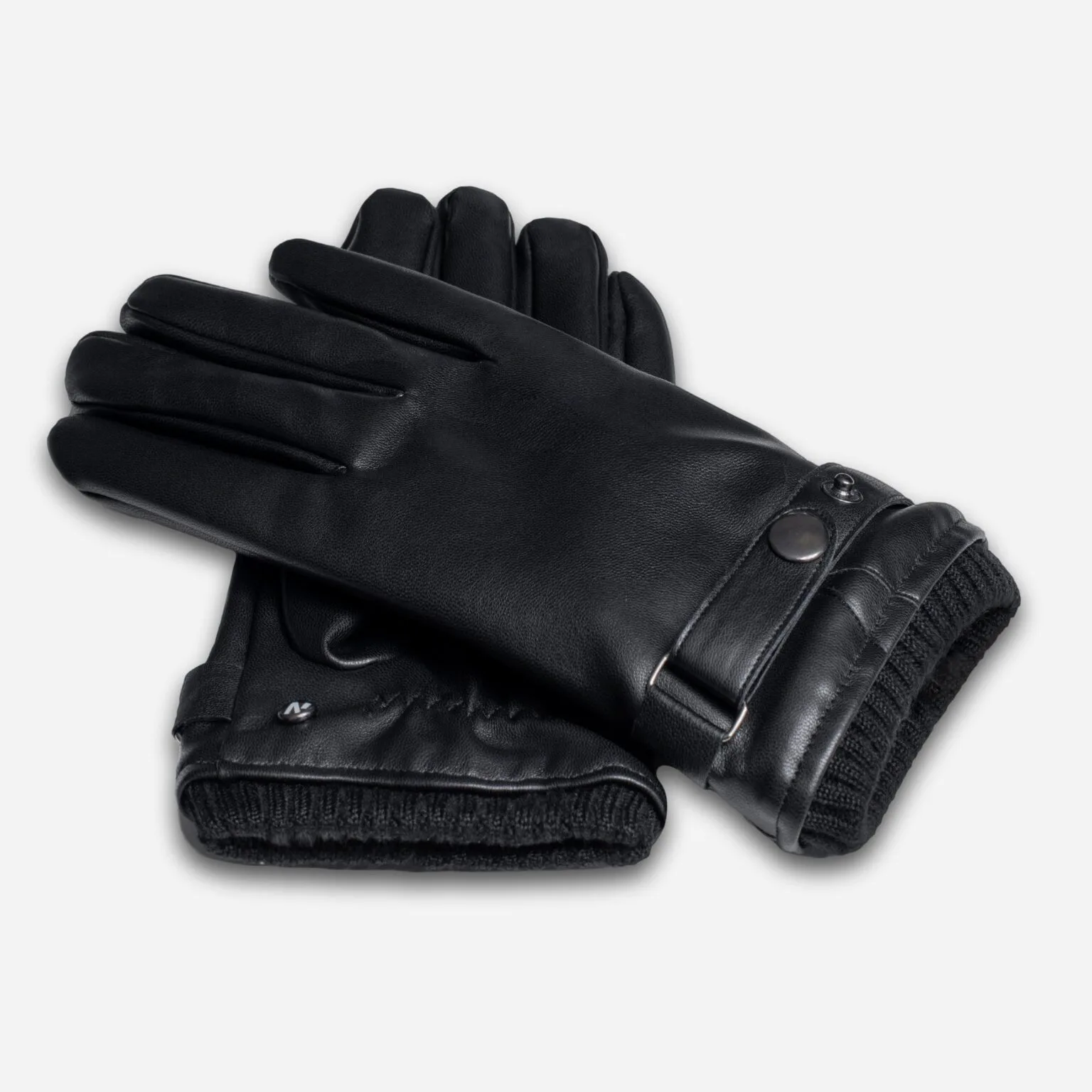 Guantes negros de piel ecológica para hombre con cierre.