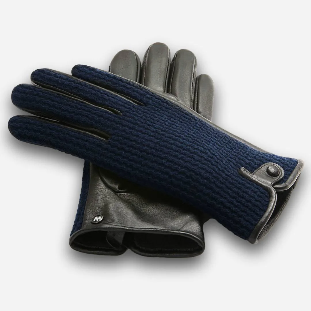 guantes de lana azul marino para hombre